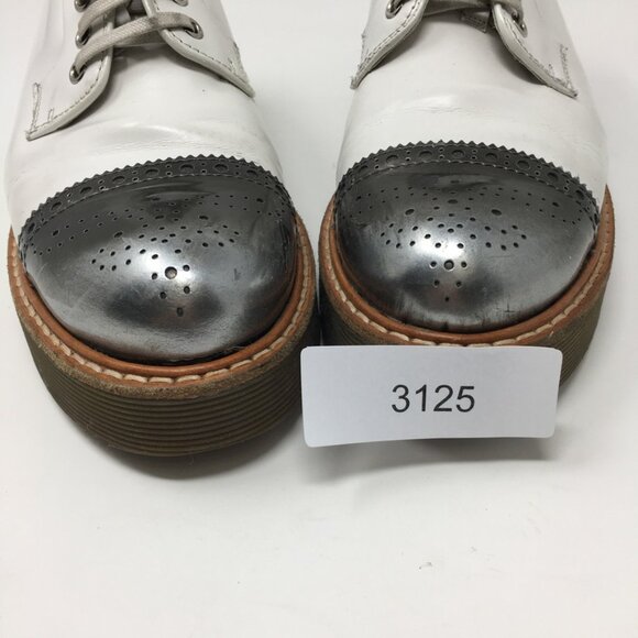 Prada Lace Up Platform Leather Brogue Shoes White leather Silver Toe Womens 39 - Picture 15 of 15